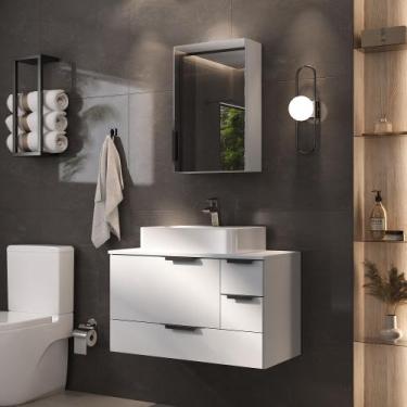 Imagem de Conjunto Gabinete Banheiro YARIS 80cm LUXO com Cuba Gigante - MOVEIS J