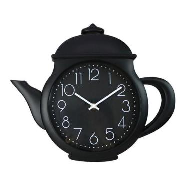 Imagem de Relógio de parede chaleira de plástico a pilha 29cm - Casita, PRETO