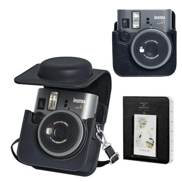 Imagem de WOGOZAN Capa protetora Mini 41 para câmera instantânea Fujifilm Instax Mini 41, capa retrô de couro PU Mini 41 com 64 mini álbum de fotos e alça de ombro ajustável (sem câmera) - preta