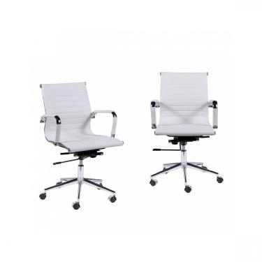Imagem de Kit 2 Cadeiras Esteirinha Baixa Giratória Office Eames Or Design Branco/cromado