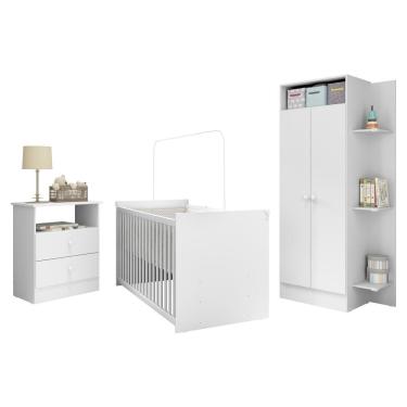 Imagem de Jogo De Quarto Infantil Trevalla Móveis Pom Pom 3 Peças Branco Branco