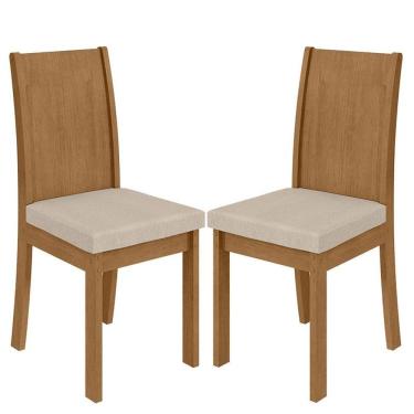 Imagem de Cadeira Para Mesa De Jantar Athenas Kit 02 Peças Linho Rinzai Bege Amêndoa Clean - Lopas
