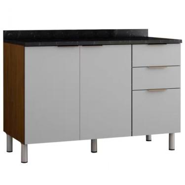 Imagem de Balcão Triplo Bartira Rubi Com 2 Portas E 3 Gavetas Grapia Platinum