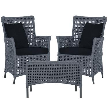 Imagem de 2 Poltronas E 1 Mesa Igapó Alumínio Preta Corda Náutica E12 Prata