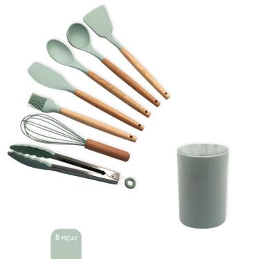 Imagem de Conjunto De Utensílios De Cozinha Em Silicone 8 Peças, Verde Claro