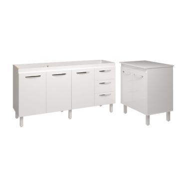 Imagem de Cozinha Balcão Armário Gabinete De Pia 150 Cm Deise E Balcão Jane Para Microondas Ou Forno Elétrico Branco