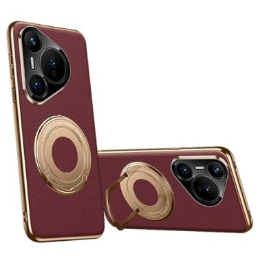 Imagem de LTLMYDAM Capa magnética para Huawei Pura 70 Ultra/70 Pro/70 Pro+/70, capa de couro com suporte de anel, proteção de lente de metal, carregamento sem fio, vermelho, 70 Ultra