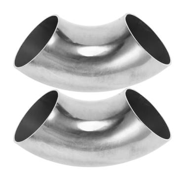 Imagem de Motoforti 2 peças 90 graus mandril curva cotovelo carro modificado tubo de escape tubulação 5.1 cm espessura OD 1,0 mm/19GA 51x135x1,0 mm 304 aço inoxidável tom prata