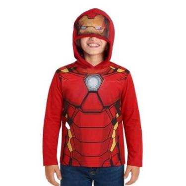 Imagem de Camiseta Manga Longa Infantil Menino Algodão Estampada Capuz Vingadores Brandili-Masculino