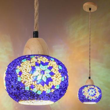 Imagem de HGMASH Luminária Pendente Marroquina, Turca, Detalhes Artesanais Demmex, Corda De Cânhamo 1,44 M E Madeira Maciça, Para Ilha Cozinha, Sala Jantar Corredor