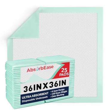 Imagem de AbsorbEase Protetores De Cama Ultra Absorventes Extragrandes 36X36 (Pacote Com 25) - Altamente Revestimento À Prova D'Água, Acolchoados Grossos, Perfeitos Para Adultos, Crianças E Bebês, Verde