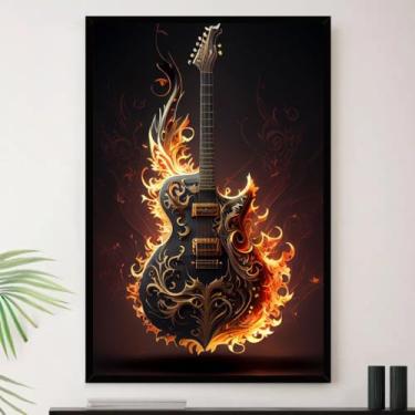 Imagem de Genérico, Quadro Guitarra Fogo Metal Rock Roll Decorativo A3 35x45cm