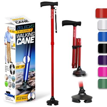 Imagem de ZELECKS Bengala Para Mulheres E Homens - Dobrável Ajustável Autoportante Com Alça Em T Base Giratória De 360 Graus, Leve Idosos