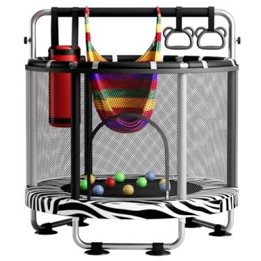 Imagem de ZCMHAXJ Cama Elástica Infantil De 55" Com Cerca, Capacidade 440 Libras, Brinquedos Ginástica Ajustáveis Para Crianças Em Ambientes Internos E Externos, Meninos Meninas (Zebra)