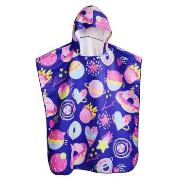Imagem de MADDY'S HOME Toalha de praia infantil com capuz - Poncho de algodão absorvente super macio para meninos e meninas, uso na piscina e na praia, de crianças a adolescentes (3 a 13 anos) (espaço roxo)