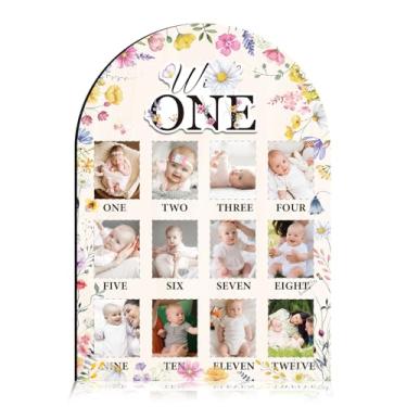 Imagem de Rngmsi Quadro de fotos My First Year – Moldura de madeira de flores silvestres de primavera, quadro de exibição de fotos de madeira marco de bebê de 12 meses, decorações de aniversário de um ano
