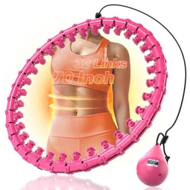 Imagem de LALALANHOME Argola de ajuste ponderado plus size para perda de peso adulto, 32 elos destacáveis, gancho de fitness inteligente, fitness e massagem 2 em 1, ótimo para adultos e iniciantes, rosa