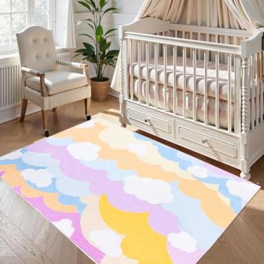 Imagem de Lacomfy Tapete infantil 9,5 x 1,5 m antiderrapante, multicolorido, tapete de berçário, desenho animado para sala de estar, azul, amarelo, para decoração de quarto de meninas, sala de jogos