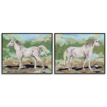 Imagem de Stupell Industries Conjunto de arte giclée emoldurado em preto de cavalo branco de galope silencioso por Melissa Wang, 50 x 40 cm