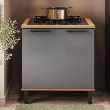 Imagem de Balcão de Cozinha para Cooktop 5 Bocas Castanha 2 Portas 1 Prateleira Cinza/Freijó - Telasul