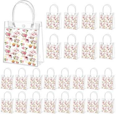 Imagem de Tioncy 24 peças de sacolas fofas para lembrancinhas de festa laranja flores silvestres de PVC transparente com alças tema cesta de doces para decoração de chá de bebê, artigos de festa de aniversário