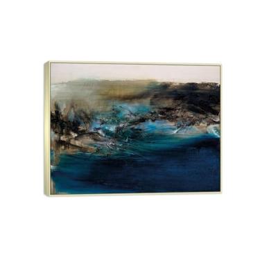 Imagem de MUHJDYC Zao Wou-ki Pintura famosa abstrata - imagem de arte em tela - arte de parede para sala de estar - reprodução de impressões (31.07.68) 20x25cm-8x10in moldura prata