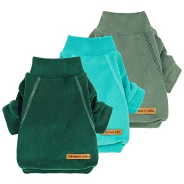 Imagem de Fitwarm Pacote com 3 suéteres de lã para cães, moletom de gola rolê, roupas de inverno para cães pequenos, meninos e meninas, pulôver para animais de estimação, roupas para gatos, verde escuro, verde água, verde feijão, grande
