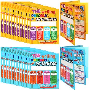 Imagem de Colarr 24 peças de processo de escrita, pastas de bolso, processo de escrita, 4 bolsos laminados para estudantes, pastas escolares com bolsos para professores, sala de aula, material escolar, 2