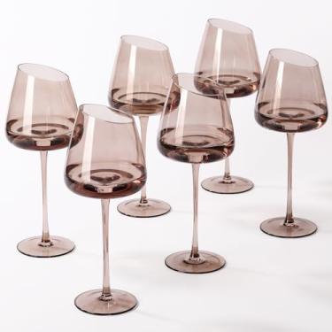 Imagem de Taças de vinho cinza coloridas inclinadas 510 g (pacote com 6) - taças de vinho de cristal sopradas à mão, perfeitas para presentes de festa em casa e recepção de casamento - Coleção de copos