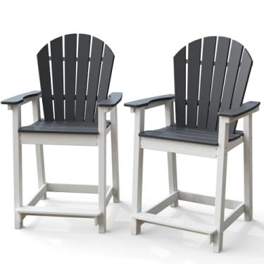 Imagem de OTSUN Conjunto de 2 cadeiras Adirondack altas, cadeira de varanda ao ar livre, cadeira de banco de bar de pátio com braços alargados, encosto alto, apoio para os pés, 180 kg, cadeira de bar para todos