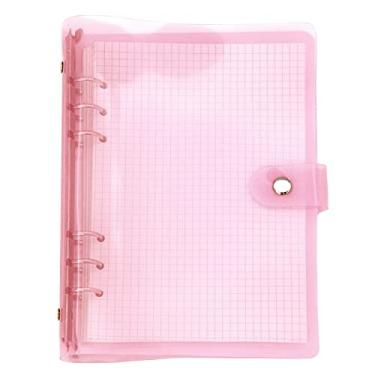 Imagem de A6 A5 Capa de PVC colorida com 6 furos para visualização de anel redondo com fecho de botão de pressão, pasta de arquivo para protetores de folhas soltas refil de caderno (rosa sachê, mini conjunto A5)