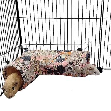 Imagem de Rede de furão de túnel de rato de porquinho-da-índia, túnel e tubos de canto de animais pequenos e cama para porquinho de espinho, brinquedos de esconderijo de chinchila e acessórios de gaiola (1. túnel, gato rosa)