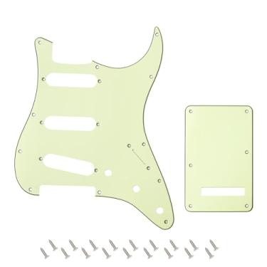 Imagem de Banworks Conjunto de 3 camadas Strat SSS Pickguard 11 furos com placa traseira Tremolo Tremolo de 6 furos para USA/Mexican Modern Style Standard Stratocaster ST JT/HB-08 Vintage Green