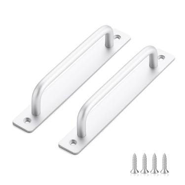 Imagem de Ravinte Decor Maçanetas de porta de celeiro pacote com 8 maçanetas prateadas para portas deslizantes de tela central de furo de 6,3 polegadas puxadores de armário puxador de porta de liga de zinco