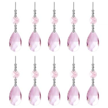 Imagem de 10 peças de lustre de prismas de cristal, enfeite rosa, pingentes, arco-íris, 38 mm, prismas pendurados para festa de casamento, decoração de Natal, joias faça você mesmo