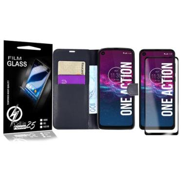 Imagem de Capa Carteira + Película De Vidro 3D Moto One Action XT2013 6.3 - Cell