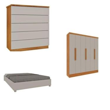 Imagem de Quarto Casal Completo Guarda Roupa 6 Portas Munique, Cama Casal Monaco