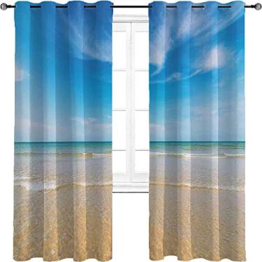 Imagem de Cortinas blackout oceânicas – Cortinas com isolamento térmico, economia de energia e redução de ruído para quarto e sala de estar, cortina de isolamento de cozinha com tratamento de sombreamento