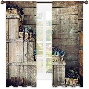 Imagem de Cortinas blackout florais de hera de madeira para quarto - Cortinas escurecidas com isolamento térmico para sala de estar, L 132 x C 239 cm