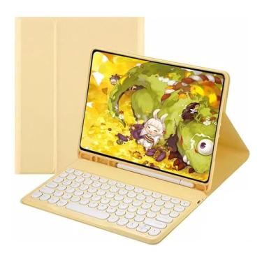 Imagem de Teclado Bluetooth Redondo+capa De Couro Para Samsung S6 lite 10.4 Polegadas