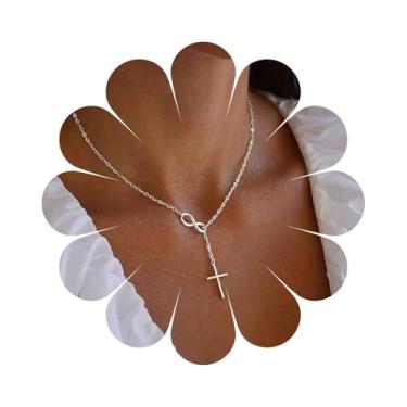 Imagem de Vacaonio Colar Boho Prata Cruz Infinito Y Lariat Colar Longo Cruz Gota Corrente Infinito Colares Minimalistas Joias de Prata para Mulheres