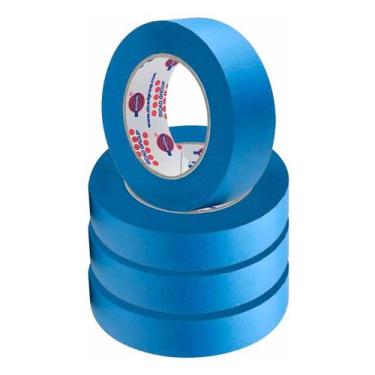 Imagem de 4 Fita Crepe 50mm X 50m Azul Pintura Resistente Proteção UV - Eurocel