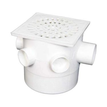 Imagem de Caixa Sifonada Quadrada 100x100x50mm PVC Branca - 3 Saídas - Grelha Qu