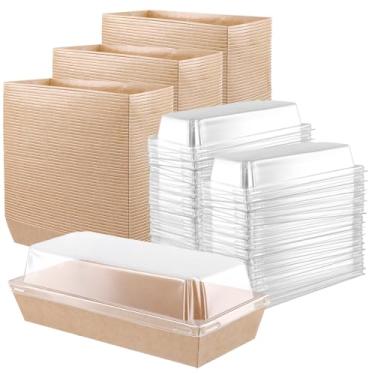 Imagem de HOIGON 150 Peças 19 X 8,5 6,5 Cm Marrom Claro Para Charcutaria, Caixas De Papel Kraft Com Tampas, Recipientes Grandes Alimentos, Sobremesas Padaria