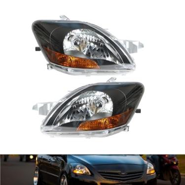 Imagem de TJHSM Conjunto de farol de substituição do lado do motorista e do passageiro para Yaris Base Sedan 2007 2008 2009 2010 2011 4 portas com canto âmbar TO2518108, TO2519108, 8117052740, 8113052750