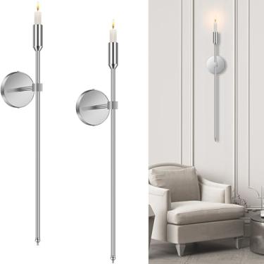 Imagem de Lumpro Arandela De Parede Grande 23 Polegadas, Conjunto 2, Suporte Montagem, Decoração Moderna E Chique Para Sala Estar, Quarto, Corredor Jantar Escada (Cromado)