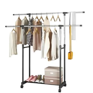 Imagem de Cabideiro Arara Dupla de Roupa em Sapateira Quarto Resistente C/Rodinha Multiuso Mais de 20 Cabides(Modelo 2)