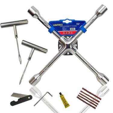 Imagem de Kit Emergência Chave de Roda 14 Pol 17x19x21x23mm Reparo Pneu Furado 9