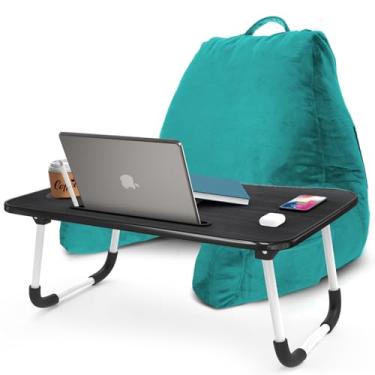 Imagem de Nestl Almofada de leitura com mesa de colo portátil para laptop – Almofada de suporte de espuma viscoelástica desfiada para sentar na cama e almofadas de descanso de sofá com braços, bandeja de cama