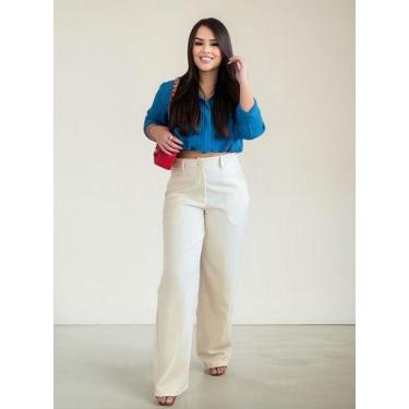 Imagem de Calça Feminina Alfaiataria Wide Leg Pantalona Social Premium - Raphael